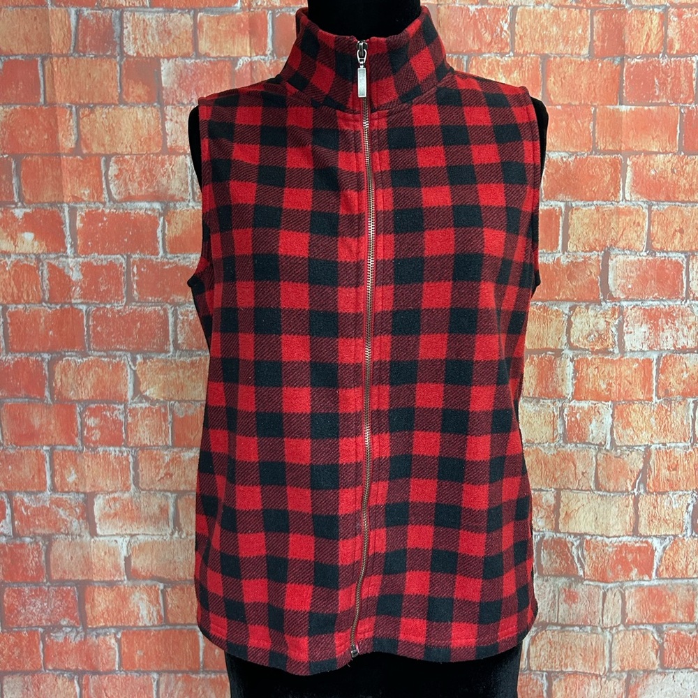 Laura Scott Petite Buffalo‎ Plaid Fleece Vest